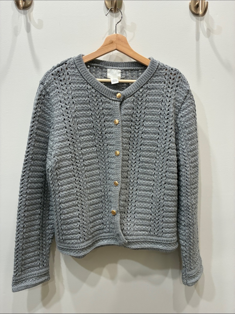 H&M Gray Openwork Knit Cardigan with Gold Buttons - Size XL